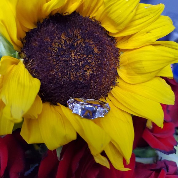 New Silver Amethyst Princess Cut Ring Purple Trim - Picture 5 of 7